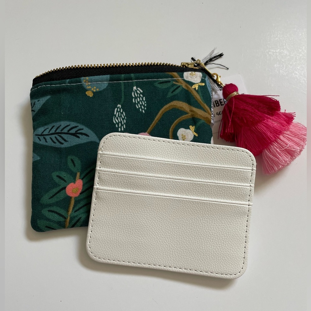 Rifle Paper Zipper Pouch, Teal Peacock w/ Card Wallet